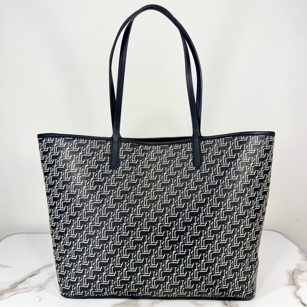 Ralph Lauren Collins Coated Canvas Monogram Large Handbag Purse Shoulder Bag - Picture 9 of 14